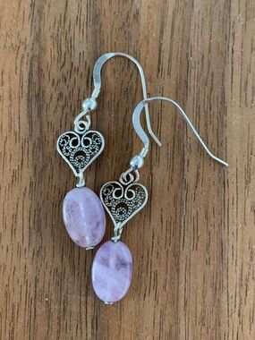 Sterling Silver Heart Drop Earrings with Lavender stone